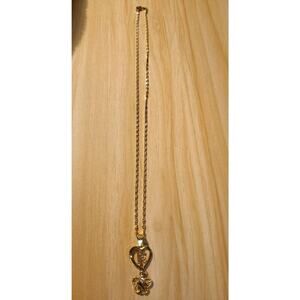 Gold-Tone Necklace with Heart 'E' Initial & Butterfly Pendant Charm